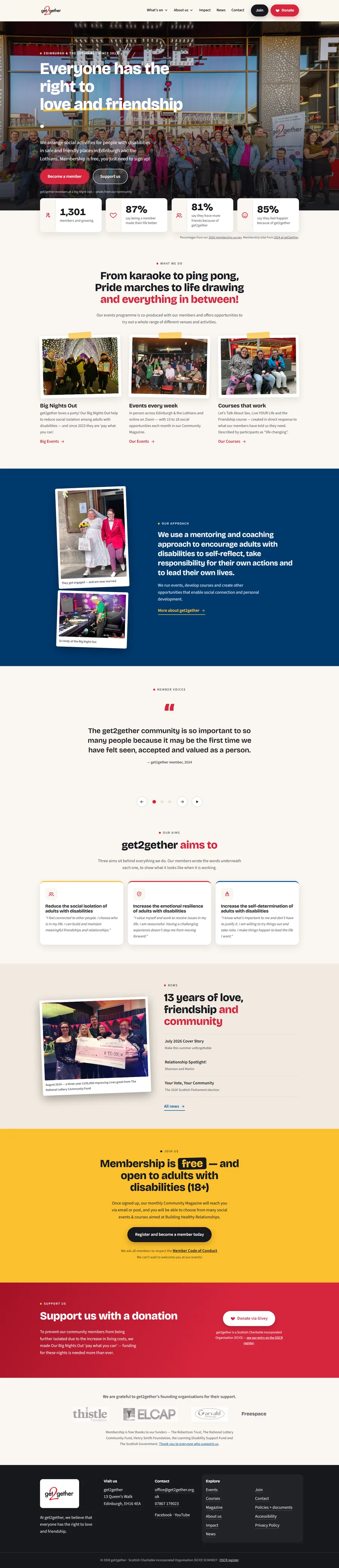 Full-page view of the redesigned get2gether website
